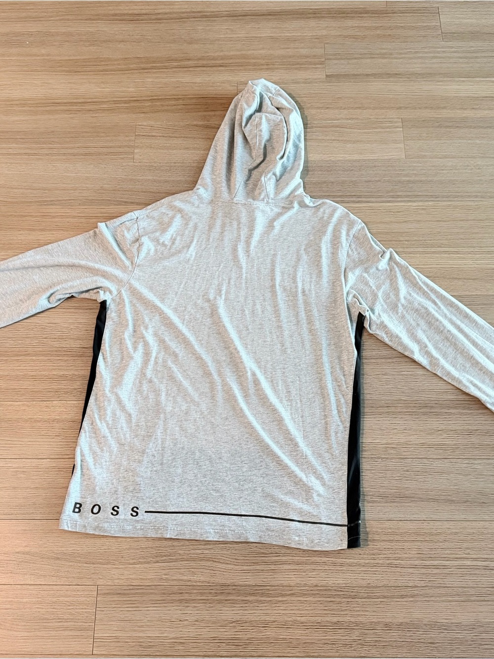 HUGO BOSS Men's Large Gray Black Stretch Cotton Lightweight Logo Hoodie - Picture 8 of 11